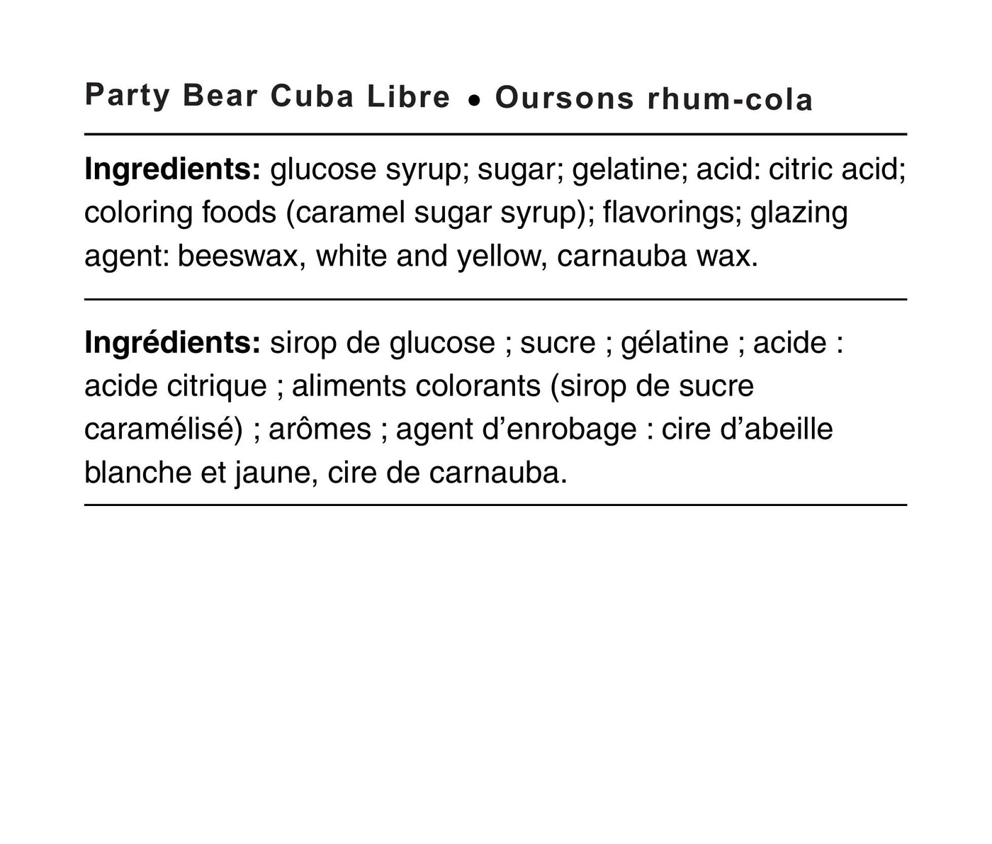Ingredients - Oursons rhum-cola
