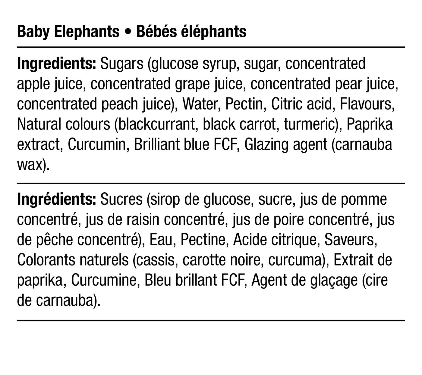 Ingredients - Bébés éléphants végétaliens
