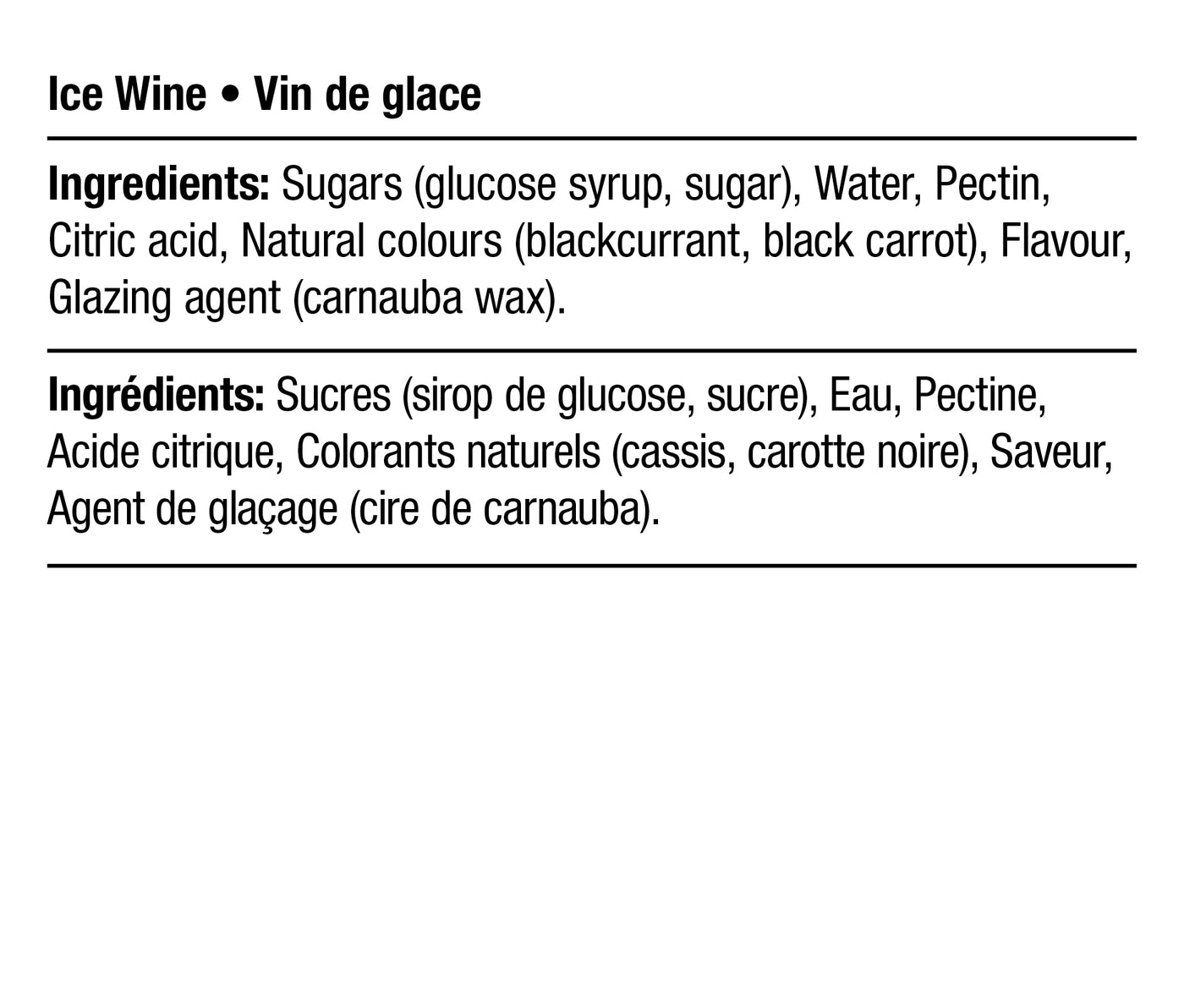 Ingredients - Vin de glace Végétalien