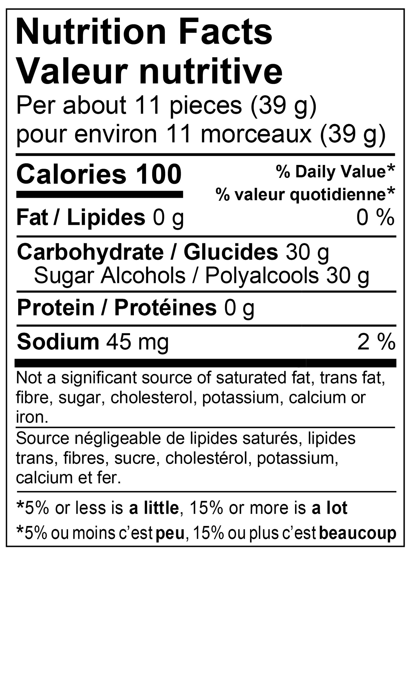 Nutrition Facts - Mangue et maracuja – sans sucre ajouté
