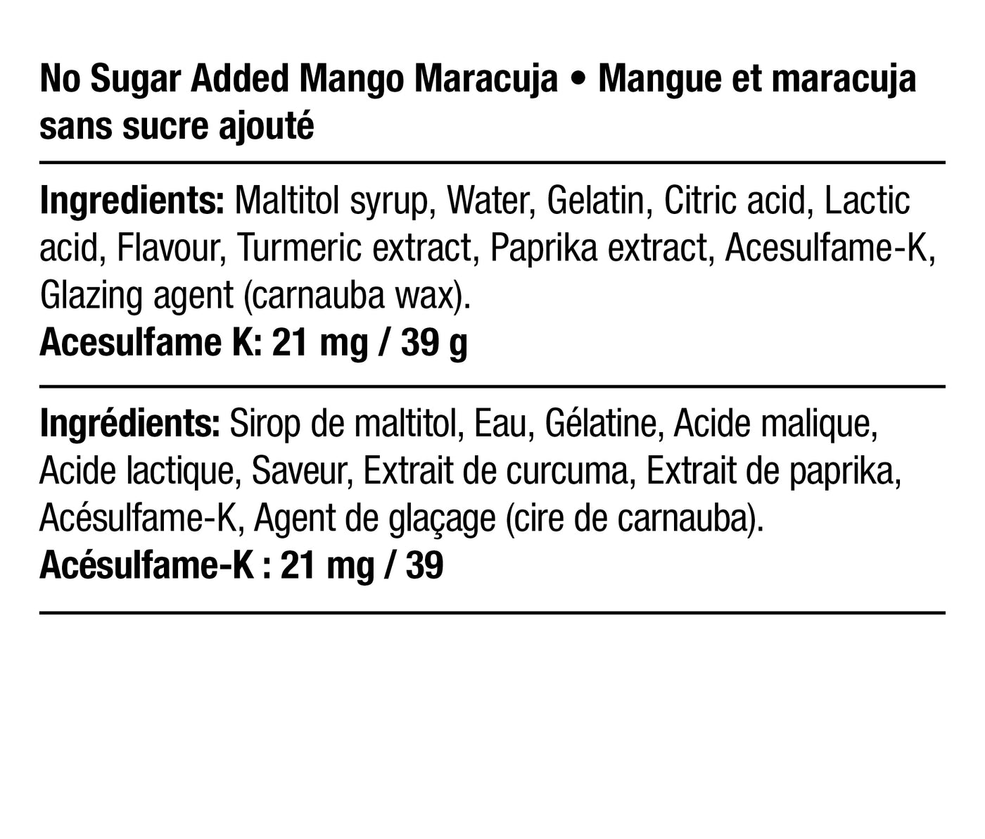 Ingredients - Mangue et maracuja – sans sucre ajouté