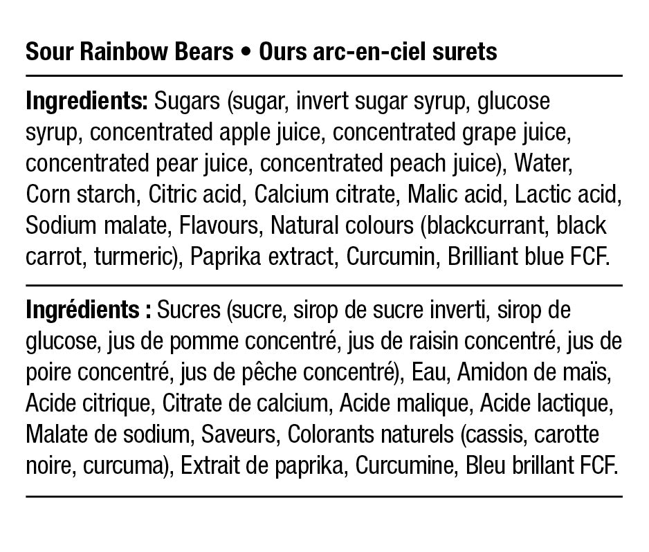 Ingredients - Ours Arc-En-Ciel Surets Végétaliens