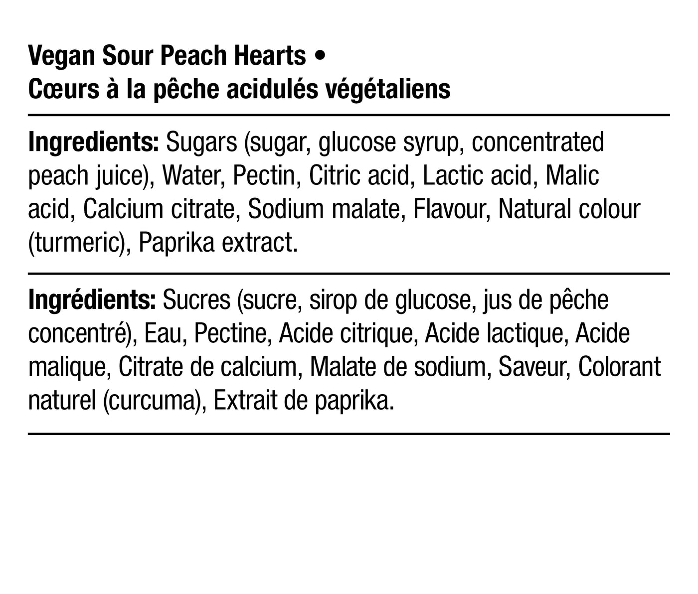 Ingredients - Cœurs à la pêche acidulés végétaliens